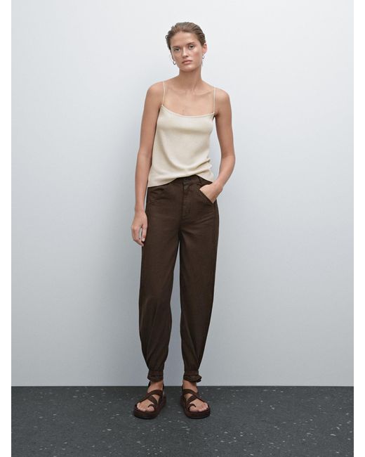 MASSIMO DUTTI White Top Mit Schmalen Trägern Und Strukturmuster