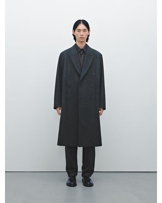MASSIMO DUTTI White 100% Wool Double-Breasted Coat for men