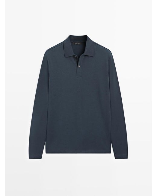 MASSIMO DUTTI Polo Met Lange Mouw En Ribcord in het Blue voor heren
