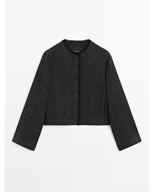 MASSIMO DUTTI Black Short Wool Blend Jacket