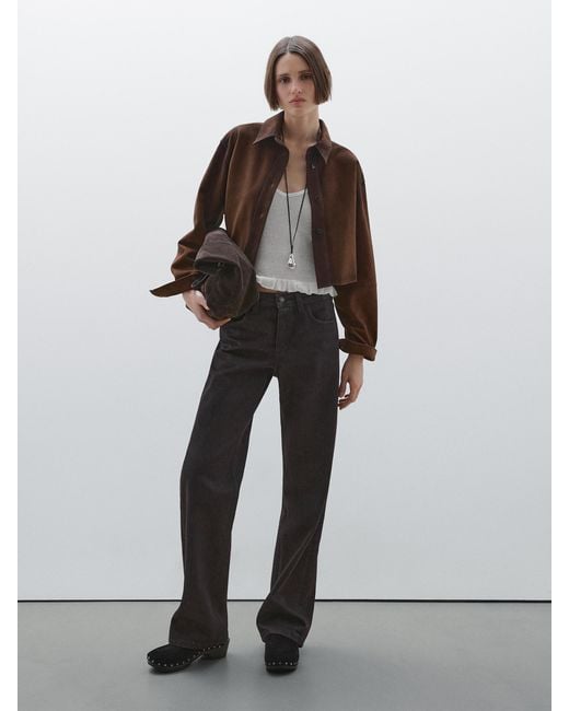 Camisa Cropped Piel Ante MASSIMO DUTTI de color Brown