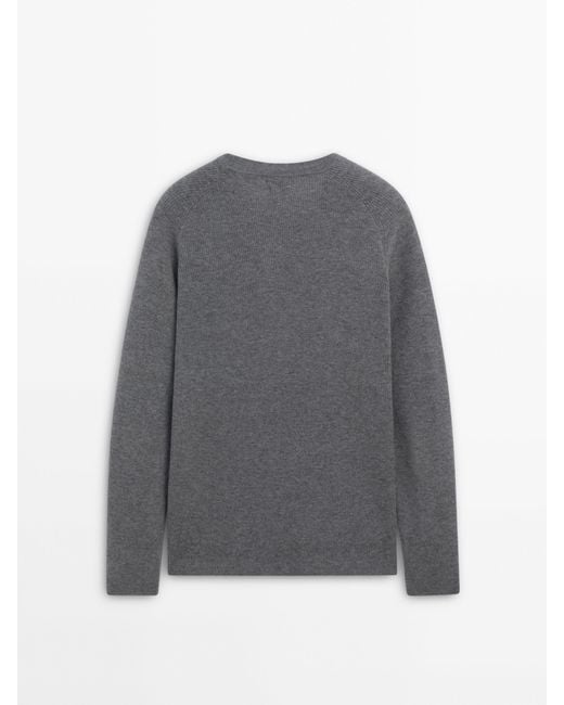 MASSIMO DUTTI Gray Wool And Cotton Blend Knit Sweater With Crew Neck for men