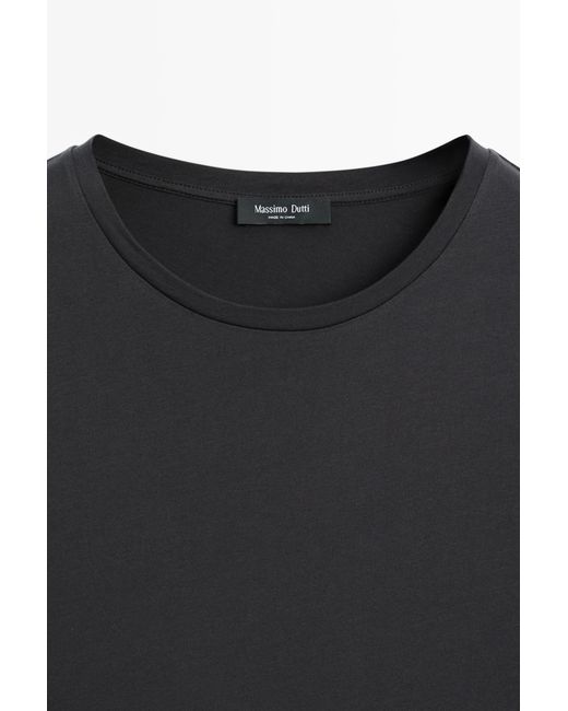 MASSIMO DUTTI Black 100% Cotton T-Shirt With Shoulder Detail for men