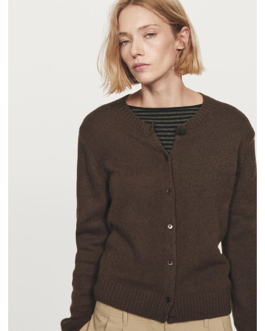 MASSIMO DUTTI Brown Knit Cashmere Cardigan With Crew Neck