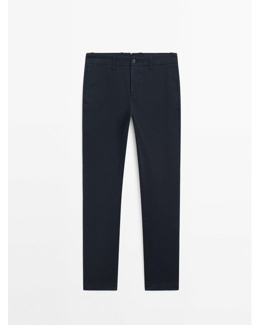 MASSIMO DUTTI Blue Slim Fit Textured Trousers for men
