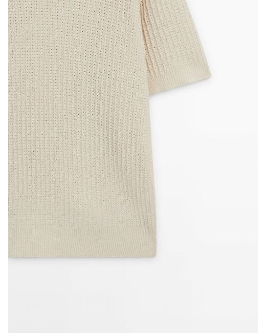MASSIMO DUTTI White Textured Short Sleeve Polo Sweater for men
