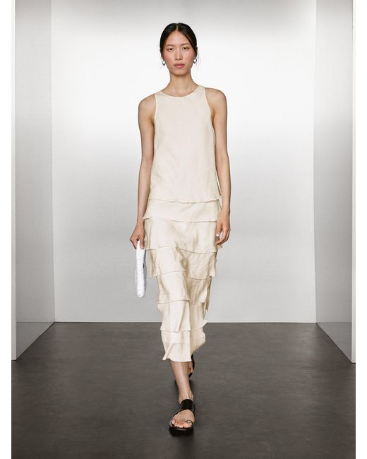 Vestito Lungo Morbido Con Volant di MASSIMO DUTTI in White