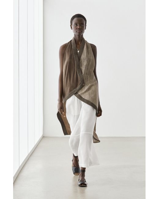 MASSIMO DUTTI White Flowing Linen Blend Pants With Seams