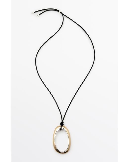 MASSIMO DUTTI Black Leather Cord Necklace With Oval Pendant