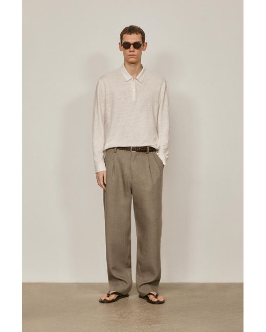 MASSIMO DUTTI Natural Double Dart Linen Pants for men