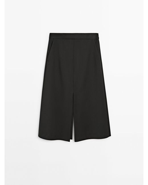 MASSIMO DUTTI Black Tailored Midi Skirt With Slits