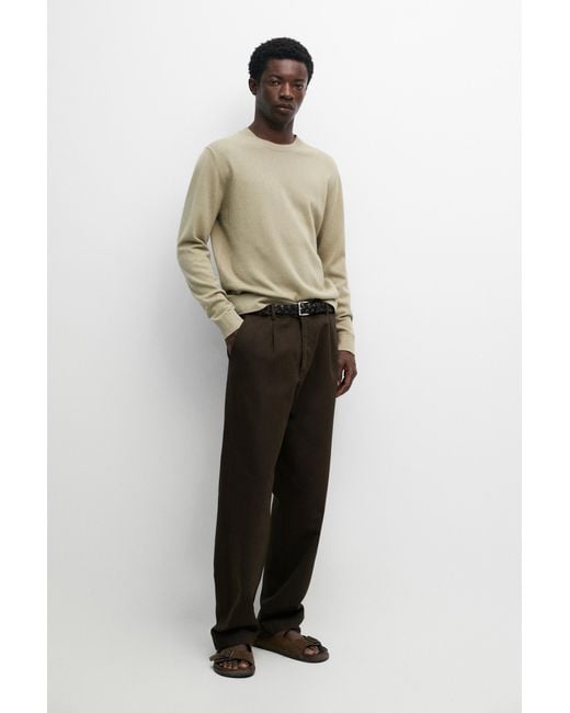 MASSIMO DUTTI White Knit Cotton And Wool Sweater With Crew Neck for men