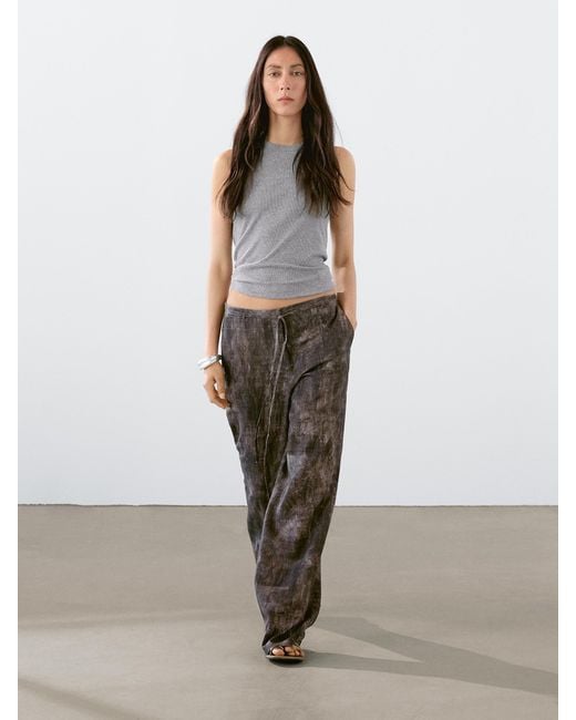 MASSIMO DUTTI Brown Distressed-Effect Flared Trousers