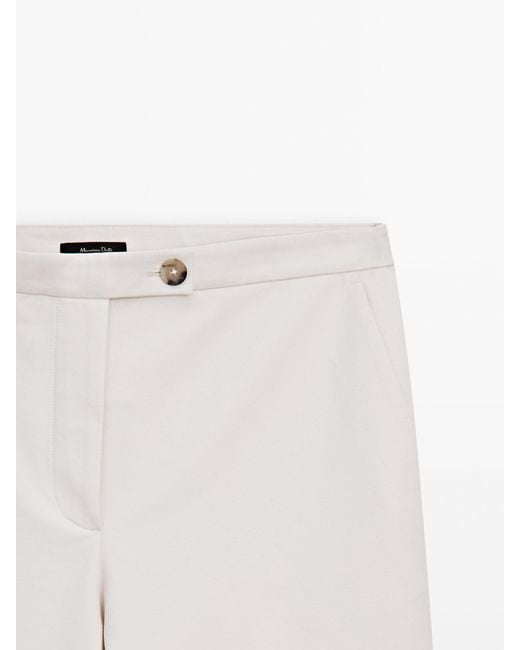 MASSIMO DUTTI White Cotton Blend Wide-Leg Trousers