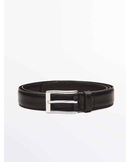 MASSIMO DUTTI Black Smart Nappa Leather Belt With Topstitching for men
