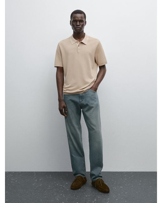 MASSIMO DUTTI Multicolor Textured Cotton Knit Polo Shirt for men