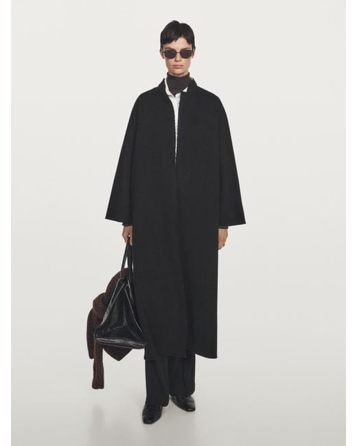 MASSIMO DUTTI Black Long Coat With Stand Collar
