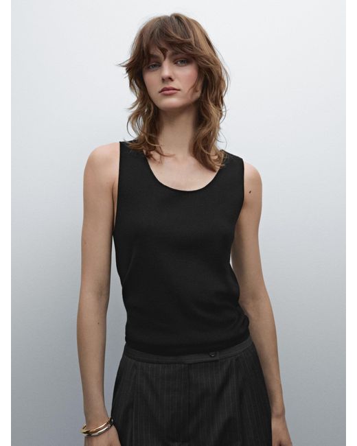 MASSIMO DUTTI Black Stricktop Aus Baumwollmischgewebe
