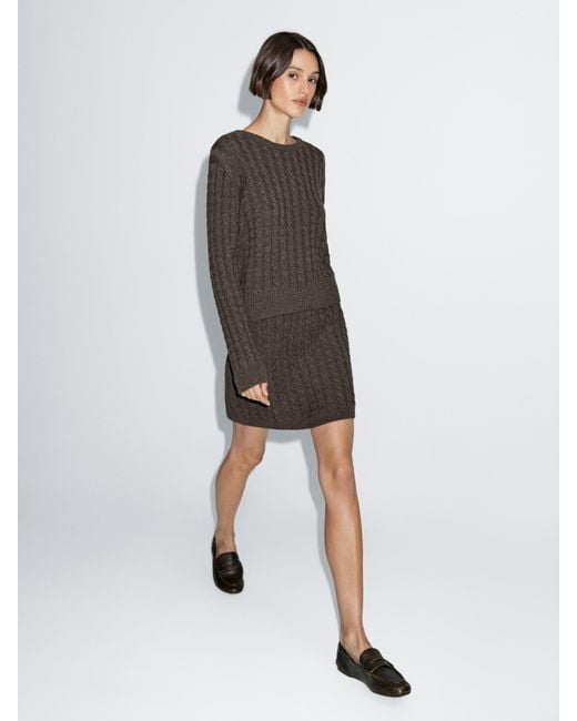 MASSIMO DUTTI White Knit Skirt With Cable-Knit Detailing