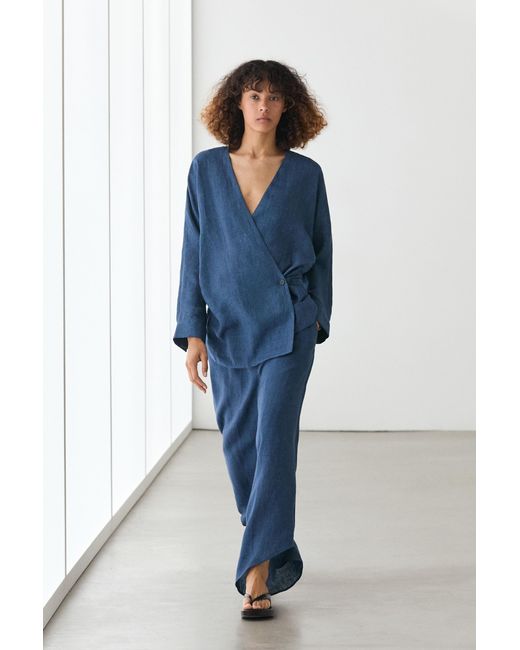 MASSIMO DUTTI Blue Total Look Linen Pants
