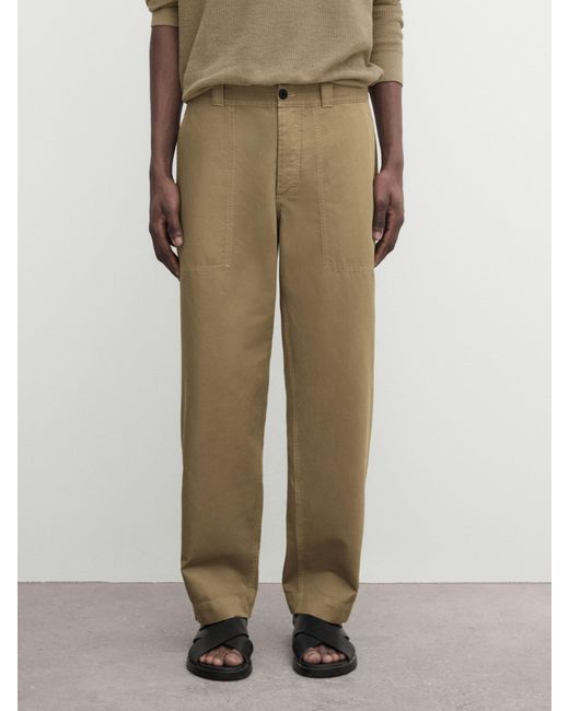 MASSIMO DUTTI Natural Relaxed Fit Trousers With Cotton And Linen for men