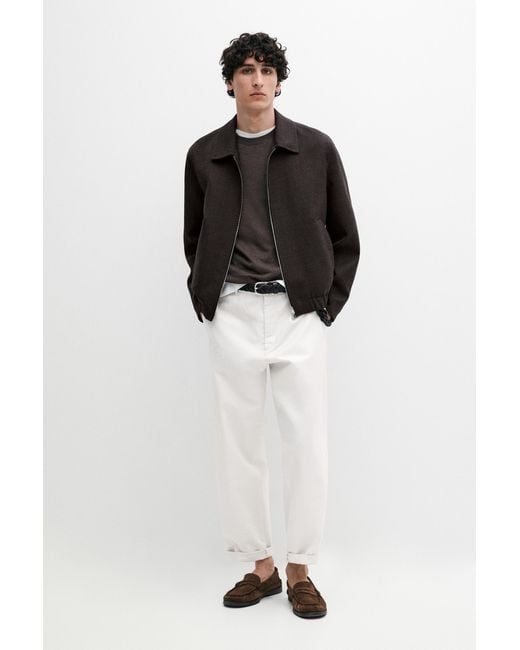 MASSIMO DUTTI Brown 100% Wool Zip-Up Bomber Jacket for men