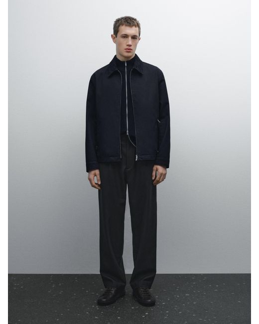 MASSIMO DUTTI Jacke Aus Baumwolle Mit Lederkragen in Blue für Herren