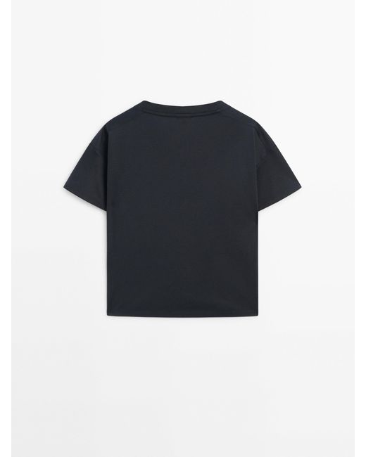 MASSIMO DUTTI Blue Cotton V-Neck T-Shirt