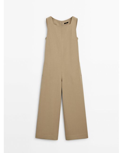 MASSIMO DUTTI Natural Sleeveless Jumpsuit With Square-Cut Neckline