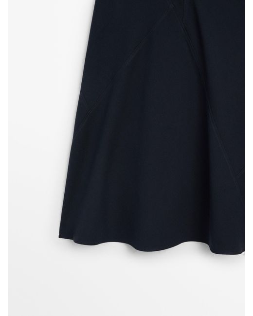 MASSIMO DUTTI Blue Cotton Midi Skirt With Seam Details