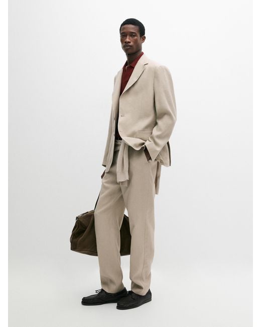 MASSIMO DUTTI Natural Linen Suit Pants for men