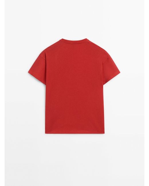 MASSIMO DUTTI Red Short Sleeve Cotton T-Shirt