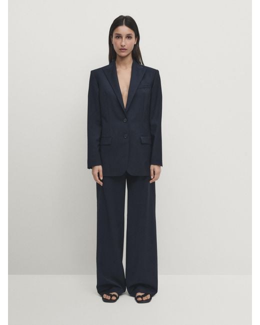 MASSIMO DUTTI Blue 100% Cool Wool Suit Blazer