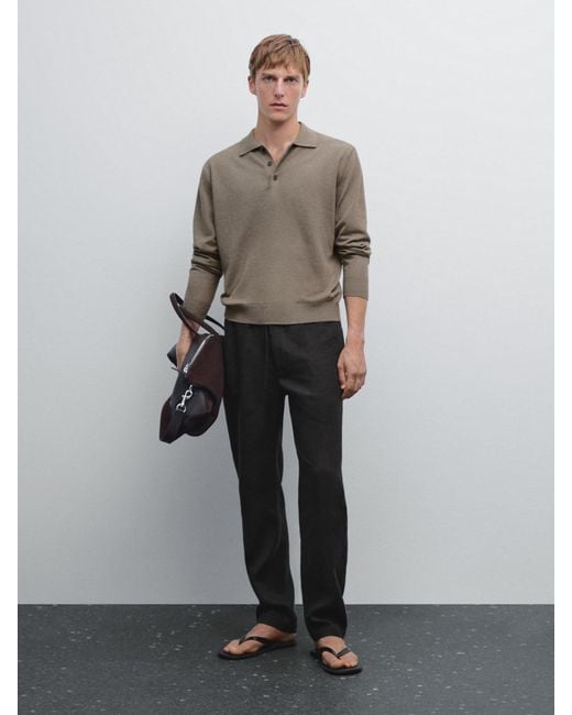 Jersey Polo Punto Mezcla Algodón MASSIMO DUTTI de hombre de color Gray