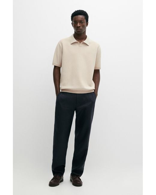 MASSIMO DUTTI White 100% Cotton Contrast Knit Polo Sweater for men