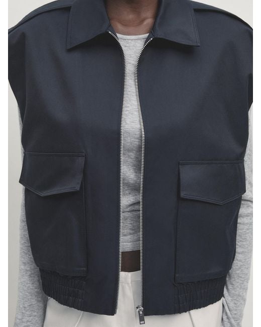 MASSIMO DUTTI Blue Gilet With Pockets And Shoulder Tabs