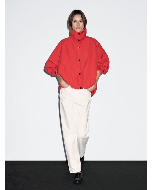 MASSIMO DUTTI Red Bomberjacke Mit Puffärmeln Und Stehkragen