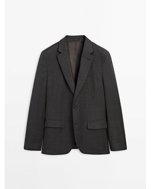 MASSIMO DUTTI Black Check 100% Wool Suit Blazer for men