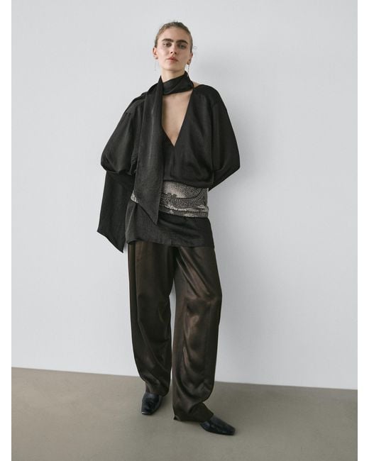 MASSIMO DUTTI Metallic Sash Belt With Embroidered Details