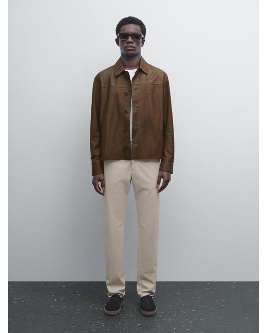 Pantaloni Slim Fit Strutturati di MASSIMO DUTTI in Natural da Uomo