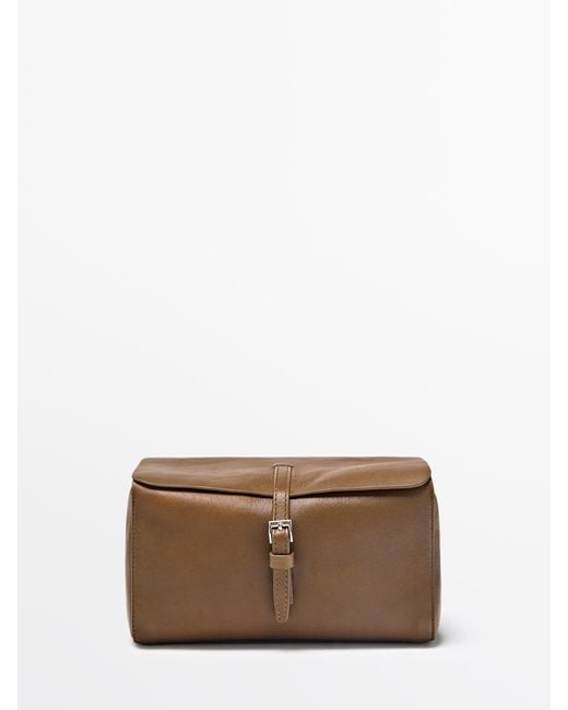 MASSIMO DUTTI Brown Nappa Leather Travel Toiletries Bag