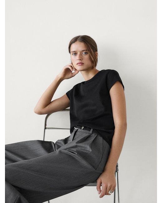 Camiseta 100% Algodón Mercerizado MASSIMO DUTTI de color Black