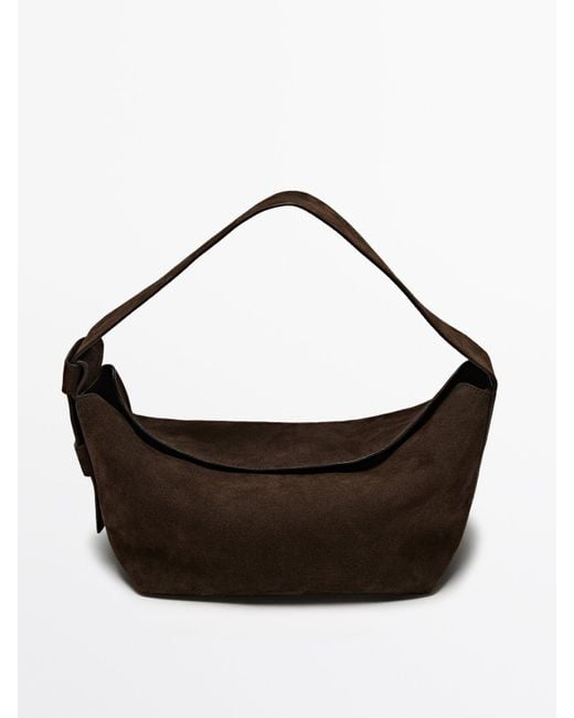 MASSIMO DUTTI Brown Split Suede Leather Shoulder Bag