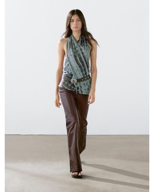 MASSIMO DUTTI Brown Nappa Leather Bell Bottom Trousers