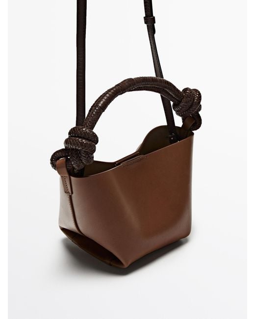 MASSIMO DUTTI Brown Mini Nappa Crossbody Bag With Knot Details
