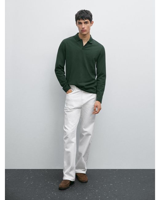 Polo Manga Larga Piqué Mercerizado MASSIMO DUTTI de hombre de