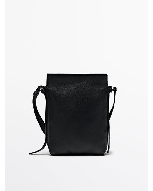 MASSIMO DUTTI Black Mini-Umhängetasche Nappaleder