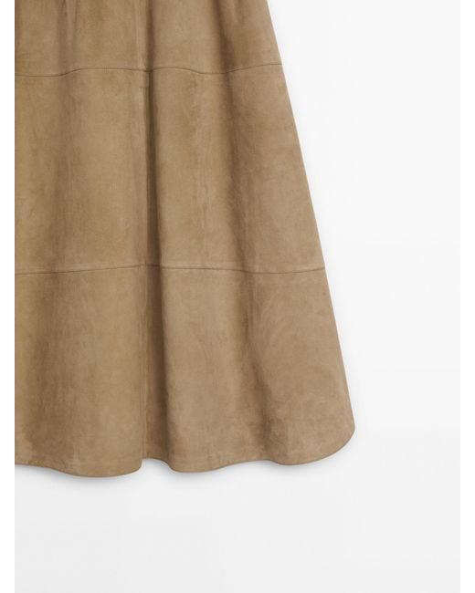 MASSIMO DUTTI Natural Long Nappa Leather Skirt With Side Splits