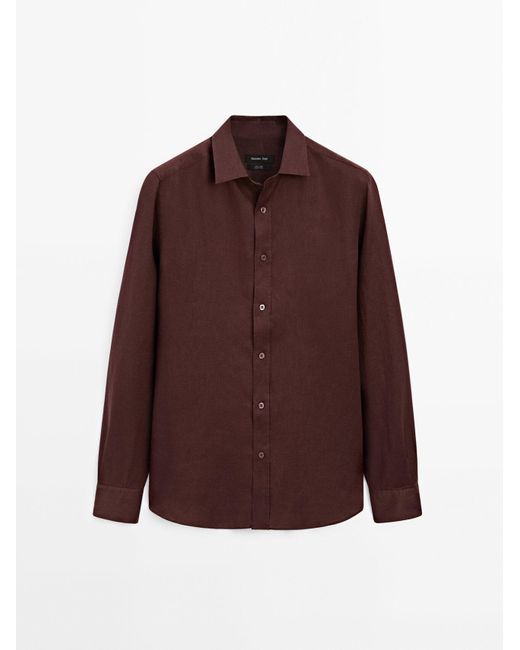 MASSIMO DUTTI 100% Linnen Overhemd in het Brown voor heren