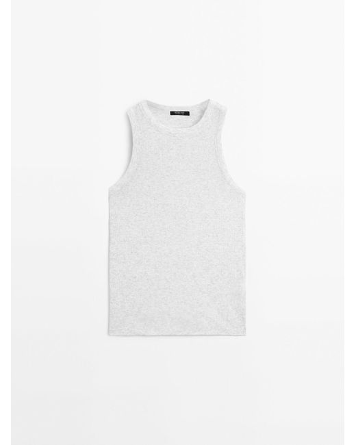 MASSIMO DUTTI 100% Katoenen Haltertop in het White